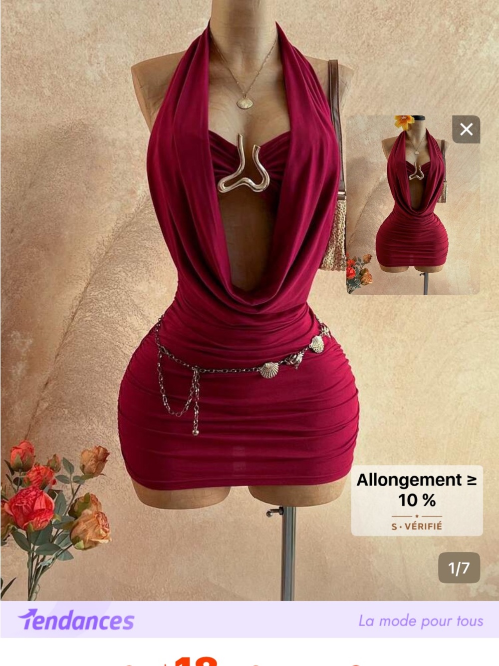 SHEIN Wine Red Halter Cowl Ruched Mini Dress